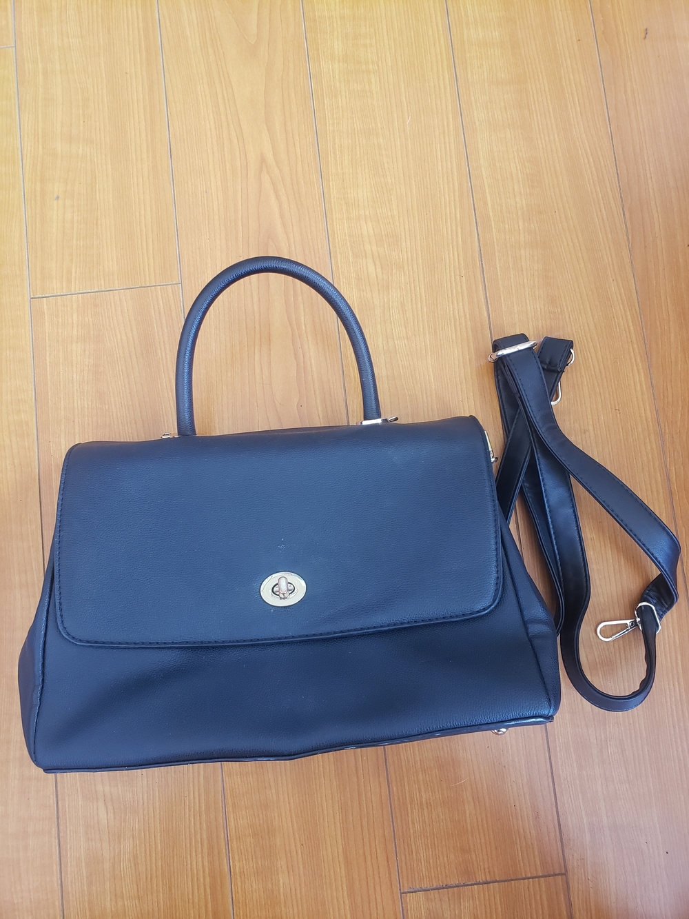 Source Unknown Black Top-Handle Satchel with Detachable Strap